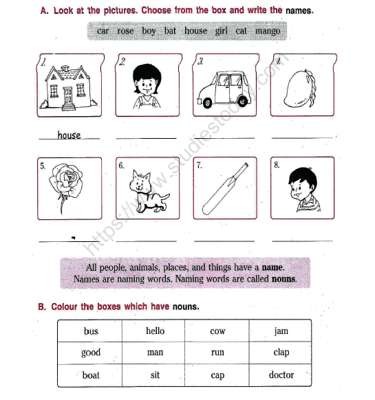 CBSE Class 1 English Nouns Worksheet